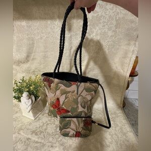 Floral & Butterfly Tapestry Tote Style handbag Bag with Matching Coin Pouch